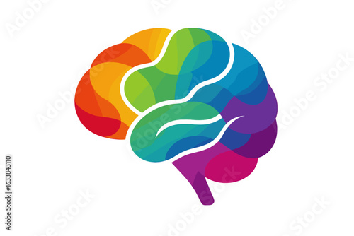 Abstract colorful human brain vector illustration, creative intelligence, mental health, neurodiversity, psychology, education, innovation, rainbow spectrum, digital science concept