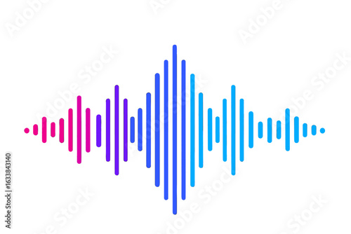 Vibrant audio waveform vector, abstract digital sound wave, colorful equalizer spectrum, music frequency signal illustration, modern audio technology concept, isolated on white background