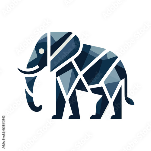 Modern blue elephant silhouette with geometric pattern, perfect for wildlife logos, art prints, or decor. Stylish vector design. (