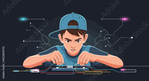 Concentrated Young Engineer Building Electronics Circuitry With Precision