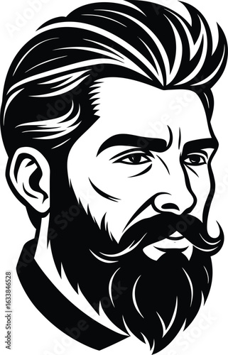 Vector art of stylized portrait of a handsome man with a beard and mustache in a vintage hipster style illustration
