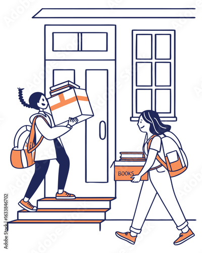 Students Moving Into Dorm – 3-Color Minimal Vector for Freshman T-Shirt Design