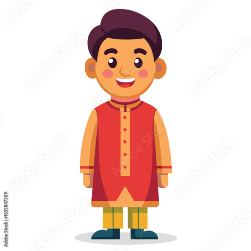 A traditional cartoon man in an Indian kurta with a friendly smile, representing culture, fashion, and diversity.