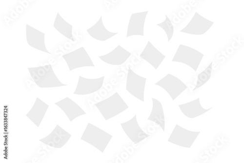 Falling paper sheets flying, floating blank pages, scattered office documents, business paperwork, 3D realistic white paper, wind-blown stationery, isolated backdrop, workspace concept illustration