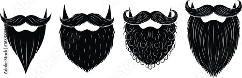 Four black beards and mustaches silhouette