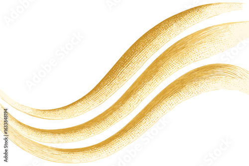 Elegant gold halftone curved brush strokes background. Luxury abstract golden wave vector illustration. Metallic texture, shiny curved lines on white. Opulent art banner. Modern decorative design