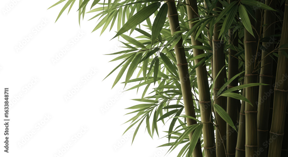 Naklejka premium Green bamboo stalks with leaves isolated on transparent background