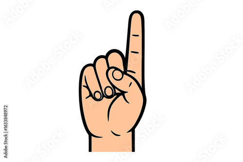 Hand gesture number one index finger up sign cartoon vector. Raised finger counting signal human hand symbol. Counting gesture isolated illustration. Victory signal concept flat icon.