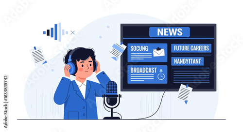 Broadcast Journalist Preparing For Live News With The Latest Technologies