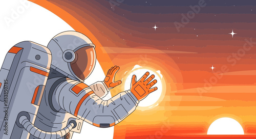 Astronaut Exploring Distant Galaxy During Exploration Space Mission Journey