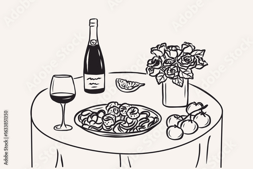 Hand drawn wine and dine illustration