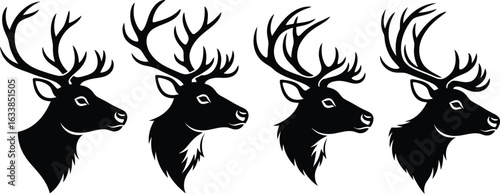 Four deer heads in profile silhouette