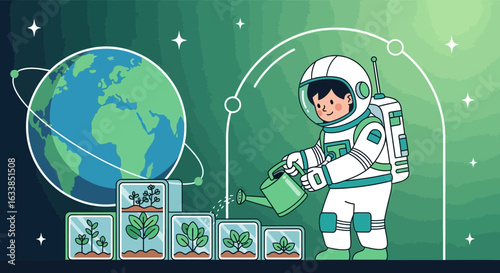 Astronaut Nurturing Earth's Future Growth in Space Cultivating Hope