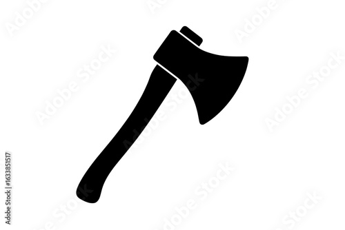 Axe silhouette vector icon. Lumberjack tool illustration. Black axe symbol isolated. Wood chopping equipment design. Camping tool graphic. Forestry, carpentry, logging, tool, cutting concept art