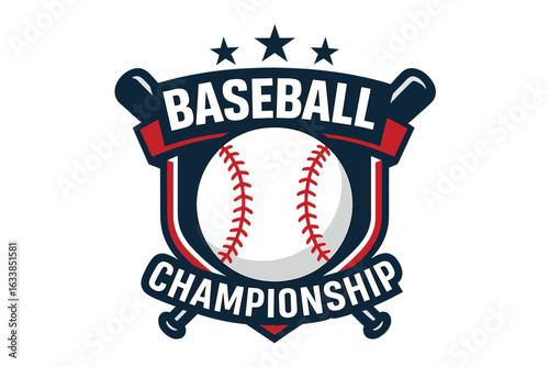 Baseball Championship Emblem Vector, Professional Tournament Logo Badge, Retro Style Ball and Bats Icon, Athletic Sports Team Crest, All Star League Competition Insignia, Championship Event Design
