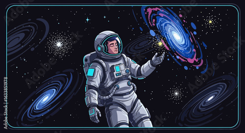 Astronaut Touches A Galaxy, Cosmic Explorer In Deep Space Discovery Journey