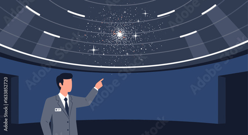 Astronomical Insights Man Pointing at Night Sky Simulation In Planetarium