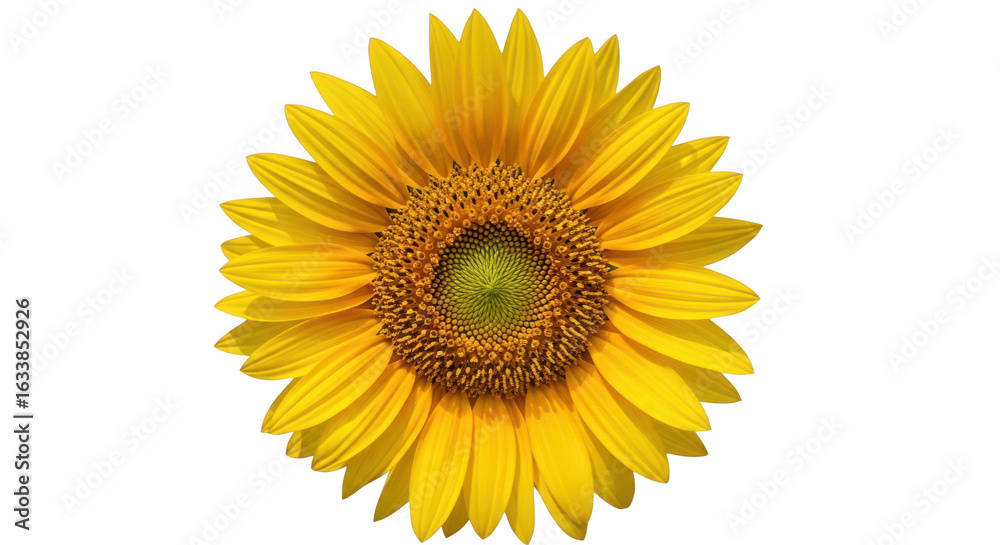 Fototapeta premium Bright yellow sunflower head isolated on transparent background