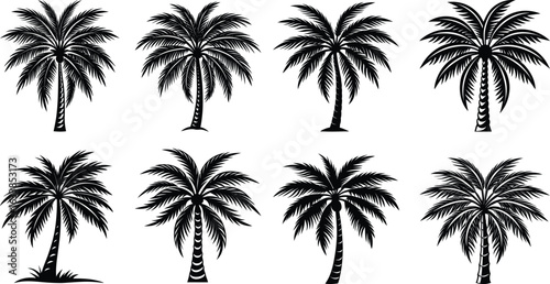 Tropical island vacation landscape with palm tree silhouettes and a vibrant sky