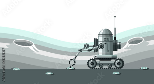 Automated Rover Analyzing Landscape On A Distant Planetary Surface For Exploration