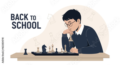 Boy Playing Chess Focusing During Back To School Academic Season