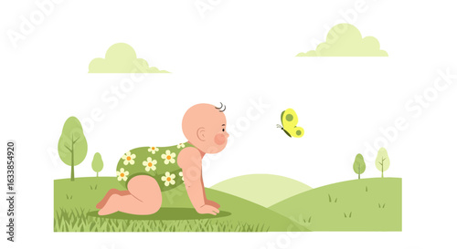 Baby's First Encounter With Nature's Wonder A Gentle Butterfly Discovery