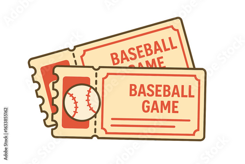 Vintage Baseball Game Tickets Vector Illustration. Sports Admission Passes in Retro Style. Event Ticket Stubs for Baseball, Sporting Event, Ballgame, Tournament. Classic Collectible Memorabilia Art