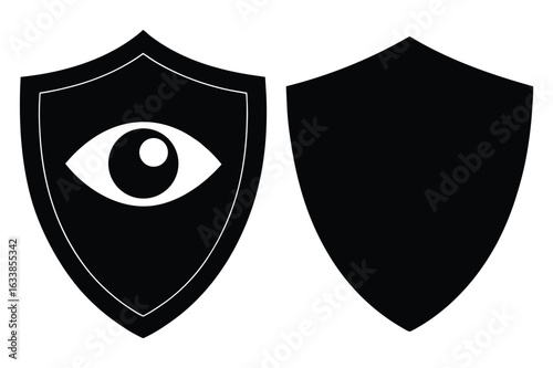 Black shield with white eye symbol and plain black shield security protection 1