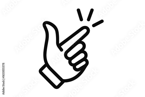 Snap finger gesture icon. Hand clicking finger snap motion. Black outline vector illustration. Symbol for quick action, simple solution, fast idea, speed, agreement, confirmation. Isolated design.