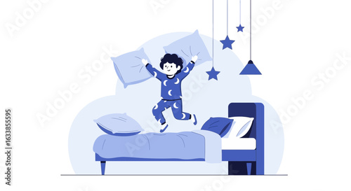 Boy Plays With Pillows In Room Depicting Childhood Joy And Energetic Fun