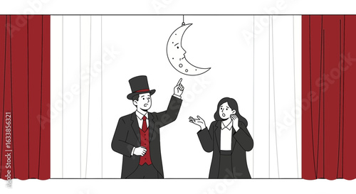 Bewildered Audience Watching a Moon Illusion Presented by a Stage Magician