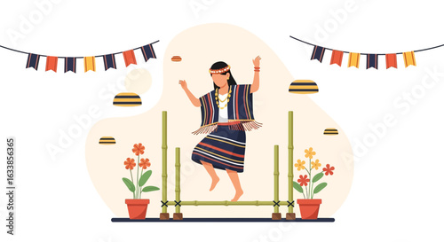 Celebrating Indigenous Heritage A Girl Dancing Tinikling Festive Illustration