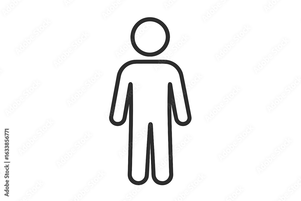 Obraz premium Minimalist Human Figure Icon Outline. Simple Male Body Silhouette Vector Illustration. Basic Person Shape Template. Standing Man Symbol. Abstract Line Drawing for Info Graphics and Web Design