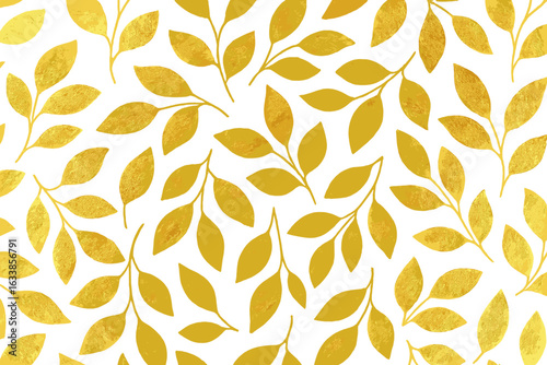 Elegant gold foil botanical leaves seamless pattern, luxury golden leaf branch background, decorative foliage ornament, metallic plant motif for wallpaper, textile, wrapping, modern nature vector