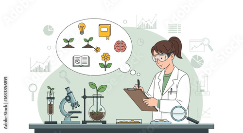 Botanical Research Scientist Inspecting Plant Development In Modern Laboratory