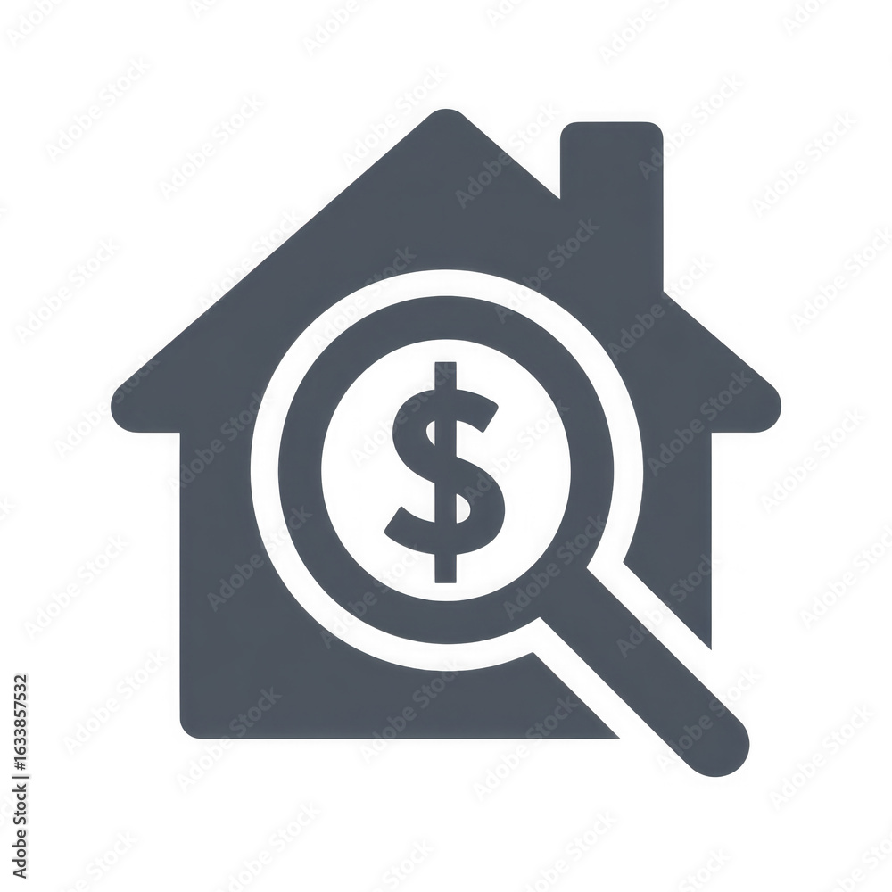 House with magnifying glass and dollar sign isolated on transparent background House with magnifying glass and dollar sign isolated on transparent background