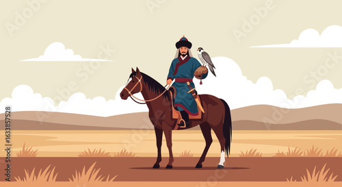 Central Asian Horseman Falconry Symbolic Journey Through The Steppe