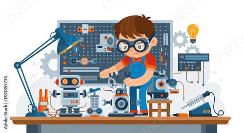 Boy Building Robots Exploring Innovation And Robotics For Educational Purposes