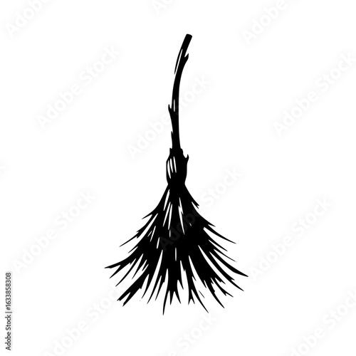 Minimalist Black Silhouette of a Torn Witch Broom Halloween Clipart Design