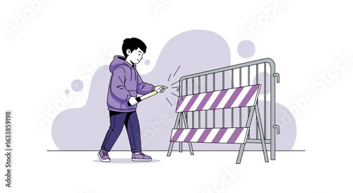 Boy Directing Traffic Illustration With A Safety Baton Wearing Casual Clothes