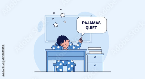 Boy Wearing Pajamas Falls Asleep in Class Feeling Sleepy and Tired