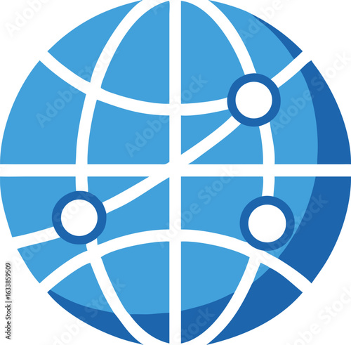 Light and dark blue globe is marked with three nodes on its surface