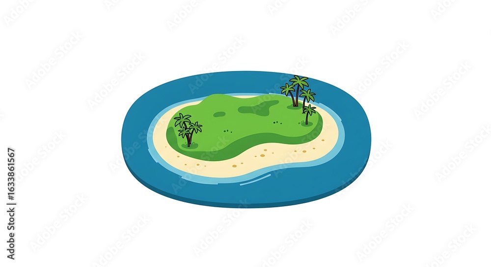 Obraz premium Serene Island Illustration Green Landscape and Turquoise Waters