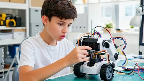 Wallpaper Mural Teenager boy, robotics kit, daytime lab, creative process Torontodigital.ca