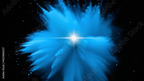 Explosion Blue Energy Cosmic Burst with Glowing Flare — 4K HD Video Footage Download, Dynamic Abstract Galactic Phenomenon, Fractal Star-Like Burst
