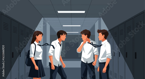 After School Gathering in the Hallway with Lockers Illustration