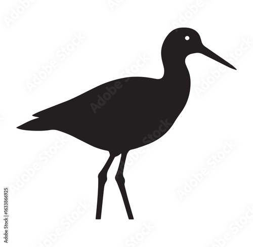 Elegant black silhouette illustration of a wading bird standing on a white background