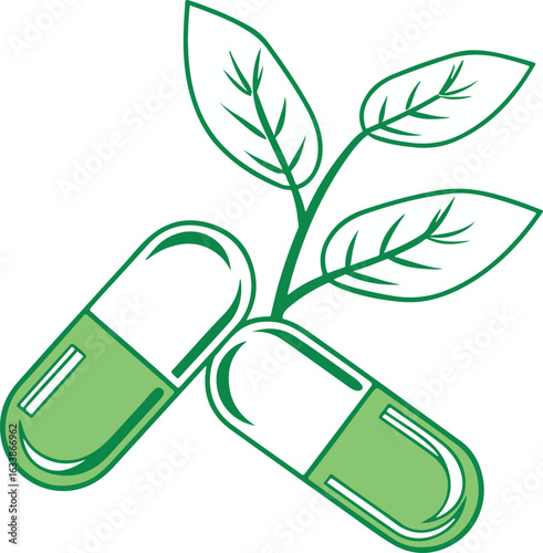 Herbal capsule icons. modern minimalist symbol outline vector flat style