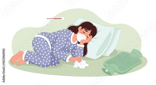 Ailing Woman Resting: Flu Season Symptom Relief And Healthcare Remedies