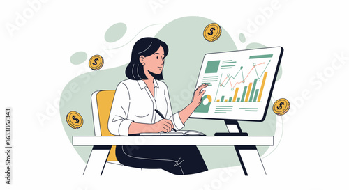 Analyzing Market Trends Woman Working with Financial Data At Desk